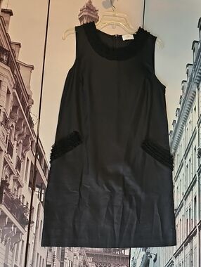 LOFT Black Sleeveless Shift Dress with Fringe Pocket Detail